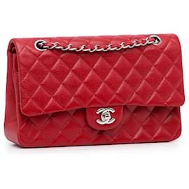 Chanel-Red Chanel Medium Classic Caviar Double Flap Shoulder Bag-Red