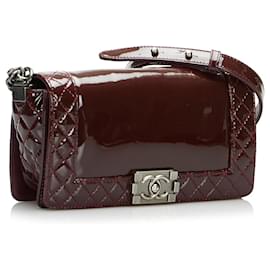 Chanel-Red Chanel Medium Patent Le Boy Flap Reverso Satchel-Red