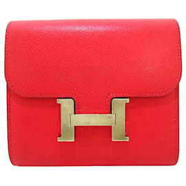 Hermès-Red Hermès Epsom Constance Compact Wallet-Red