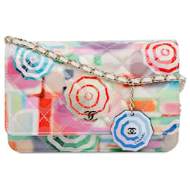 Chanel-White Chanel Patent Umbrella Rainbow Wallet On Chain Crossbody Bag-White