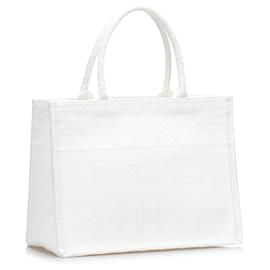 Dior-White Dior Medium Cannage Book Tote-White