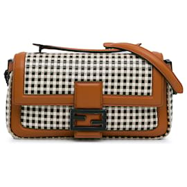 Fendi-Weißer Fendi Woven Leather Chain Baguette Satchel-Weiß