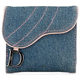 Blue Dior Denim Saddle Compact Wallet Blue