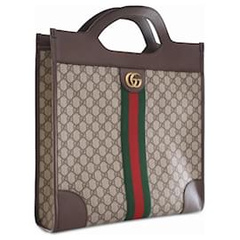 Gucci-Brown Gucci GG Supreme Ophidia Vertical Tote-Brown