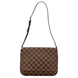 Louis Vuitton-Bolso de hombro Musette Tango de cor marrón con correa corta en Damier Ebene de Louis Vuitton-Castaño