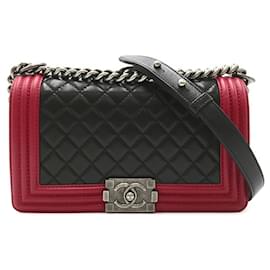 Chanel-Black Chanel Medium Bicolor Lambskin Boy Flap Crossbody Bag-Black