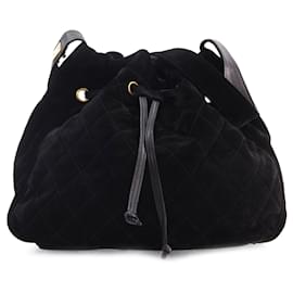 Chanel-Black Chanel Quilted Suede Bucket Bag-Black