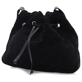 Chanel-Black Chanel Quilted Suede Bucket Bag-Black