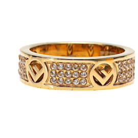 Fendi-Gold Fendi Gold Plated F Is Fendi Crystal Band Ring-Golden