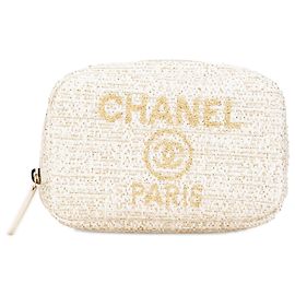 White Chanel Tweed Deauville Cosmetic Pouch White