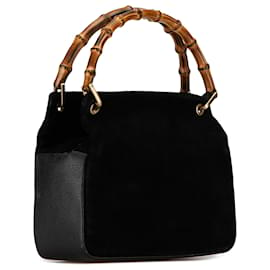 Gucci-Sac à main en daim noir Gucci avec bambou-Noir