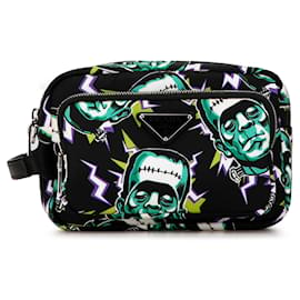 Prada-Black Prada x Universal Studios Tessuto Frankenstein Pouch Clutch Bag-Black