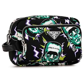 Prada-Black Prada x Universal Studios Tessuto Frankenstein Pouch Clutch Bag-Black