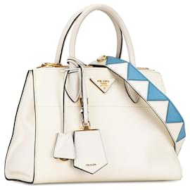 Prada-White Prada Saffiano City Greche Paradigme Bag Satchel-White