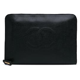 Chanel-Black Chanel CC Caviar Documents Portfolio Clutch-Black