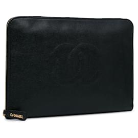 Chanel-Black Chanel CC Caviar Documents Portfolio Clutch-Black