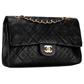 Chanel-Sac à épaule Chanel Medium Classic en cuir d'agneau noir à double rabat-Noir