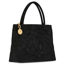 Chanel-Black Chanel Suede Medallion Tote-Black