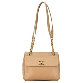 Chanel-Tan Chanel Caviar Front Pocket Chain Shoulder Bag-Camel