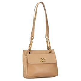 Chanel-Tan Chanel Caviar Front Pocket Chain Shoulder Bag-Camel