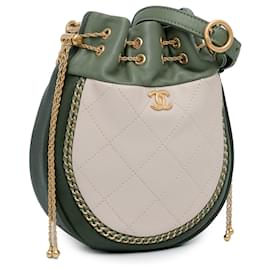 Chanel-Green Chanel CC Quilted Drawstring Bucket Bag-Green