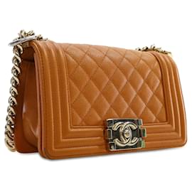 Chanel-Orange Chanel Small Caviar Boy Flap Crossbody Bag-Orange