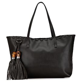 Gucci-Brown Gucci Leather Bamboo Tassel Tote-Brown