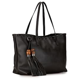 Gucci-Brown Gucci Leather Bamboo Tassel Tote-Brown