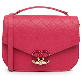 Chanel-Medium Caviar Rosa Chanel Paris Kuba Umhängetasche mit Faden rundherum-Pink