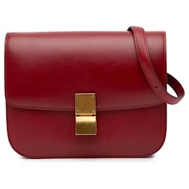 Céline-Red Celine Medium Classic Box Crossbody Bag-Red