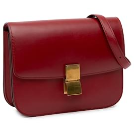 Céline-Red Celine Medium Classic Box Crossbody Bag-Red