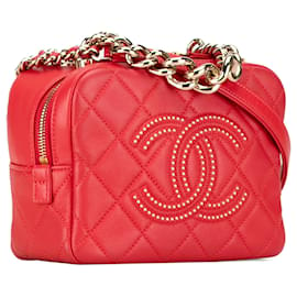 Chanel-Rote Chanel gesteppte Lammleder Beauty Begins Tasche-Rot