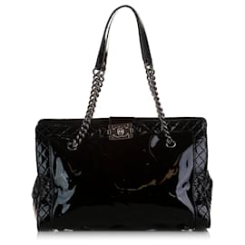 Chanel-Black Chanel Patent Boy Reverso Shopping Tote-Black