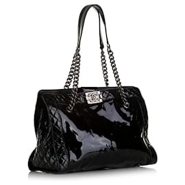 Chanel-Black Chanel Patent Boy Reverso Shopping Tote-Black