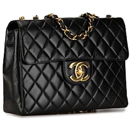 Chanel-Black Chanel Jumbo Classic Lambskin Single Flap Shoulder Bag-Black