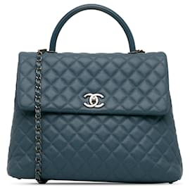 Chanel-Blue Chanel Large Caviar Coco Top Handle Bag Satchel-Blue