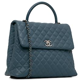 Chanel-Blue Chanel Large Caviar Coco Top Handle Bag Satchel-Blue