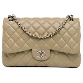 Chanel-Beige Chanel Jumbo Classic Caviar Double Flap Shoulder Bag-Beige