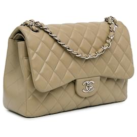 Chanel-Beige Chanel Jumbo Classic Caviar Double Flap Shoulder Bag-Beige