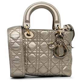 Dior-Gold Dior Small Metallic Calfskin Cannage Supple Lady Dior Satchel-Golden