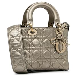 Dior-Gold Dior Small Metallic Calfskin Cannage Supple Lady Dior Satchel-Golden