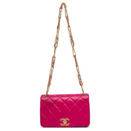 Chanel-Pink Chanel Schultertasche aus gestepptem Lammleder On And On-Pink