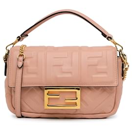 Fendi-Pink Fendi Mini Embossed Zucca Baguette Satchel-Pink