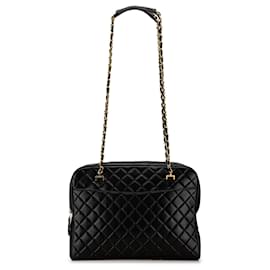 Chanel-Sac à épaule en cuir d'agneau matelassé noir Chanel avec chaîne-Noir