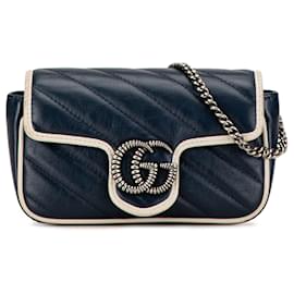 Gucci-Blue Gucci Mini GG Marmont Torchon Crossbody Bag-Blue