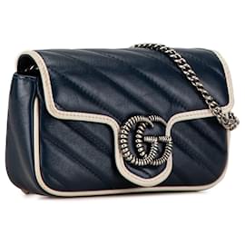 Gucci-Blue Gucci Mini GG Marmont Torchon Crossbody Bag-Blue