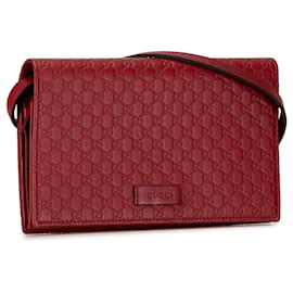 Gucci-Red Gucci Microguccissima Wallet on Strap Crossbody Bag-Red