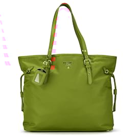 Prada-Orange Prada Saffiano-Trimmed Tessuto Tote-Orange