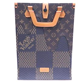 Louis Vuitton-Sac à main mini tote en damier ébène géant Louis Vuitton x Nigo marron-Marron