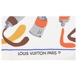 Louis Vuitton-Bufanda de seda con estampado de tubo de pintura Louis Vuitton blanco y multicolor-Blanco